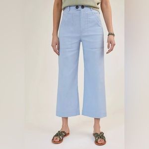 NWT Maeve Anthropologie Blue Colette Cropped Wide leg Pants Size 4